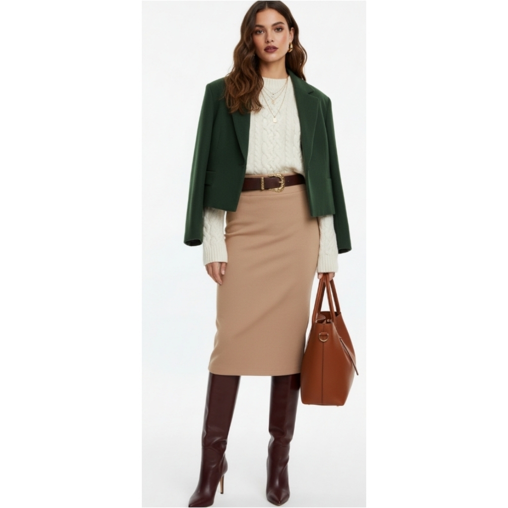 Nine West Women's Size XS Stretchy Tan Midi Skirt